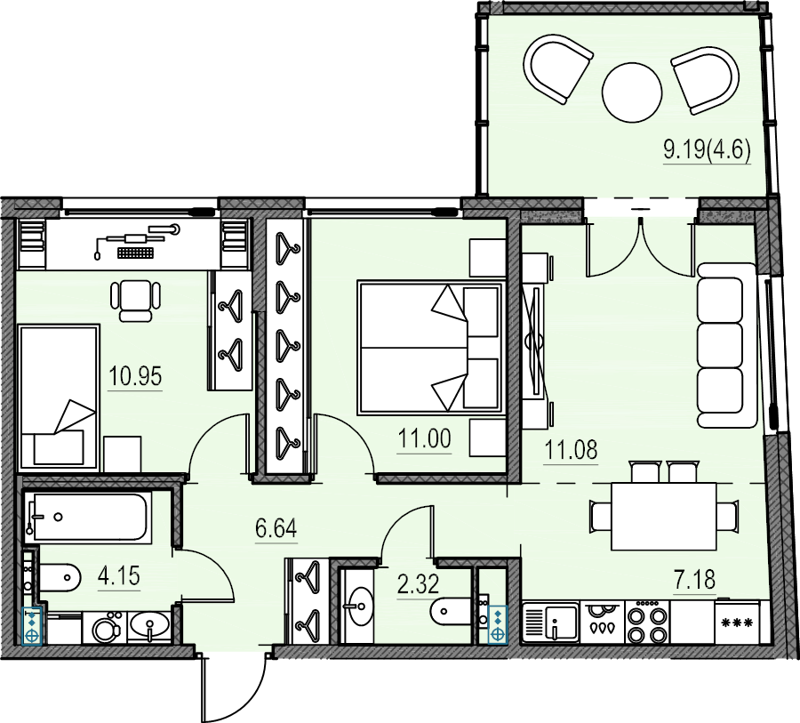 3 ккв (Евро) 53,3 м²