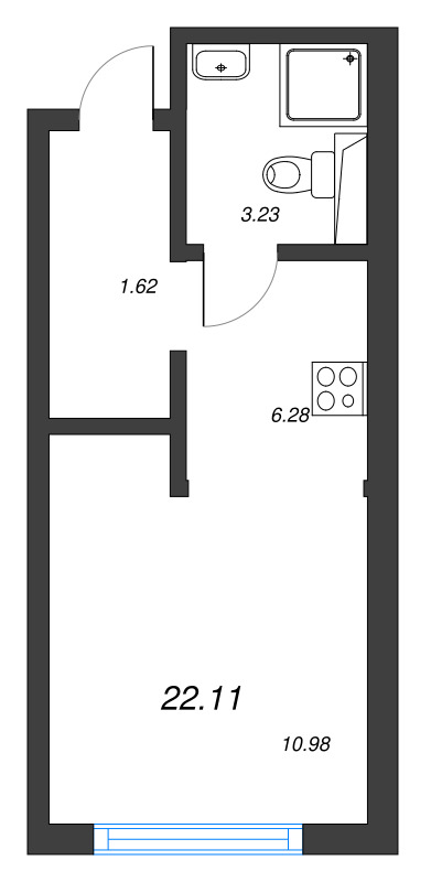 Студия 22,1 м²