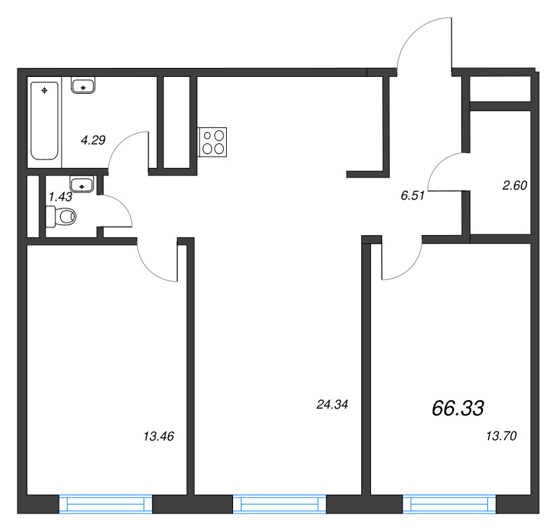 3 ккв (Евро) 66,3 м²