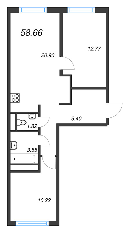 3 ккв (Евро) 58,7 м²