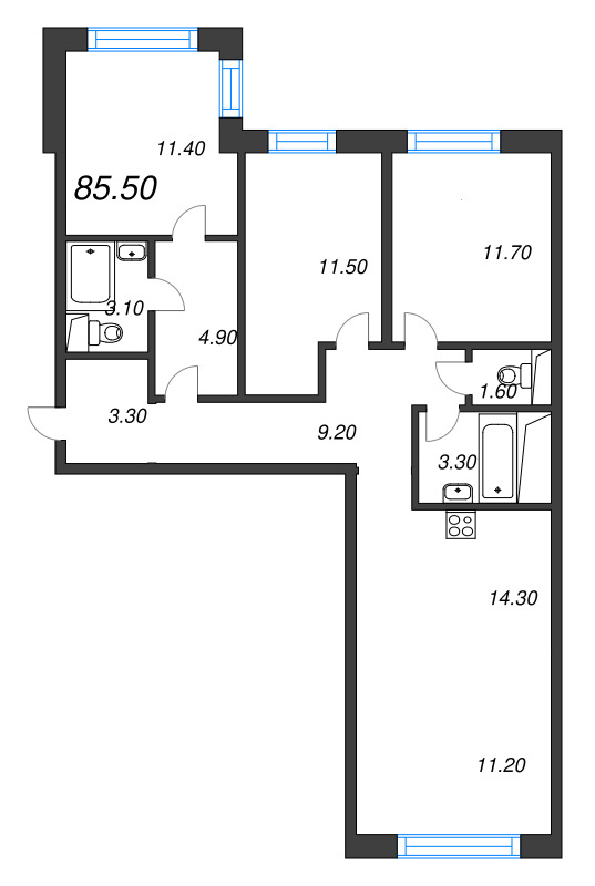 4 ккв (Евро) 85,5 м²
