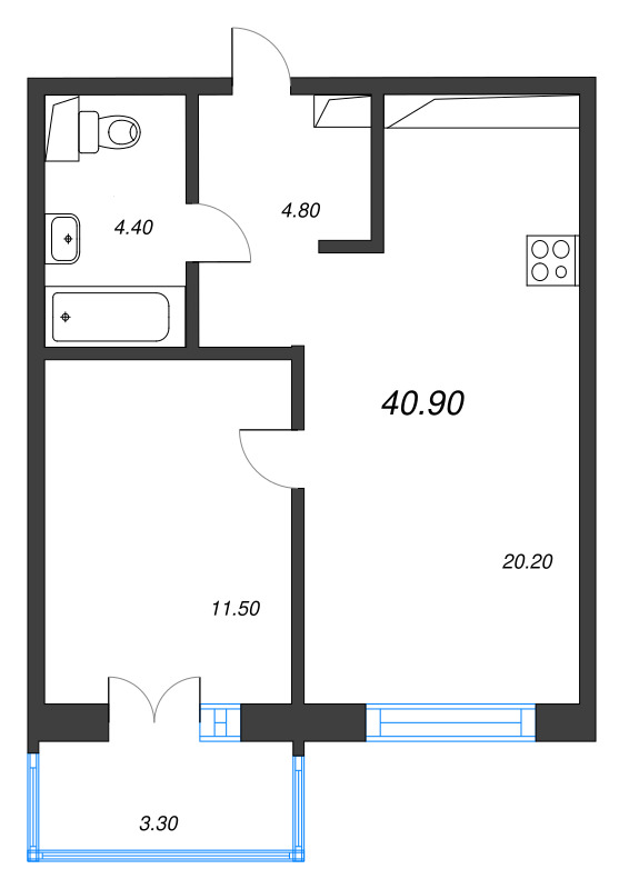 2 ккв (Евро) 40,9 м²