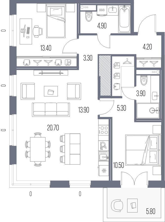 3 ккв (Евро) 80,1 м²