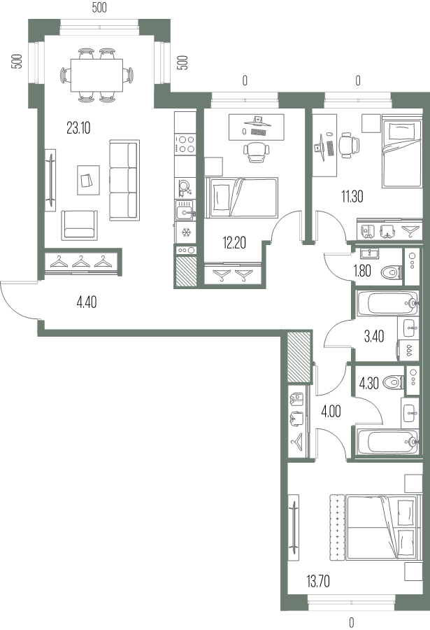 4 ккв (Евро) 89,3 м²
