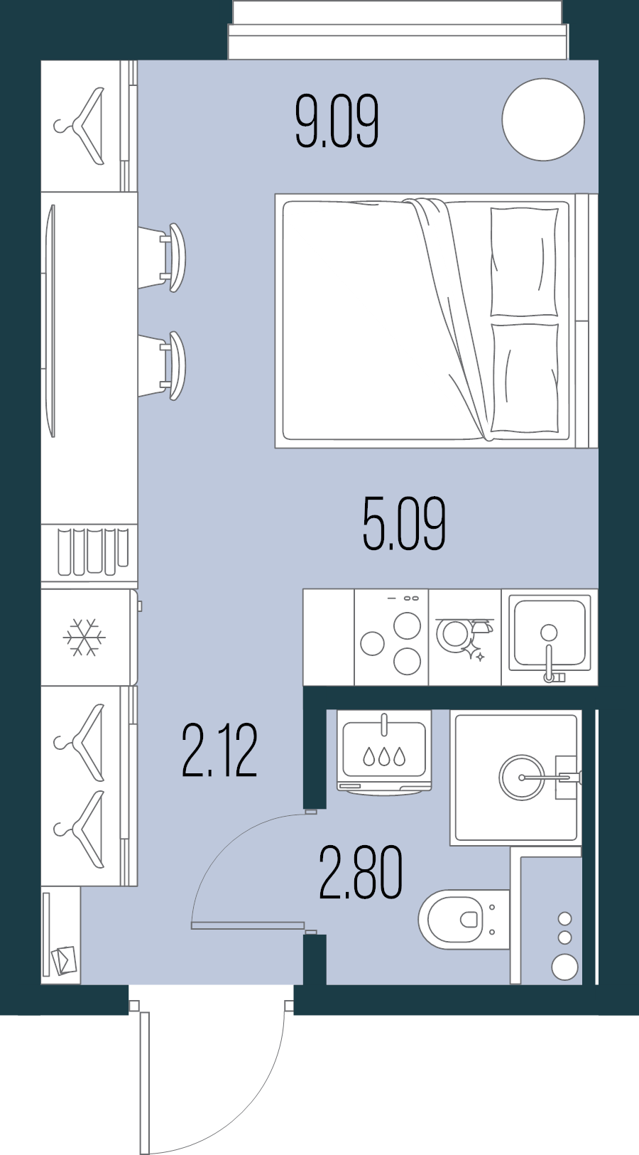 Студия 19,1 м²