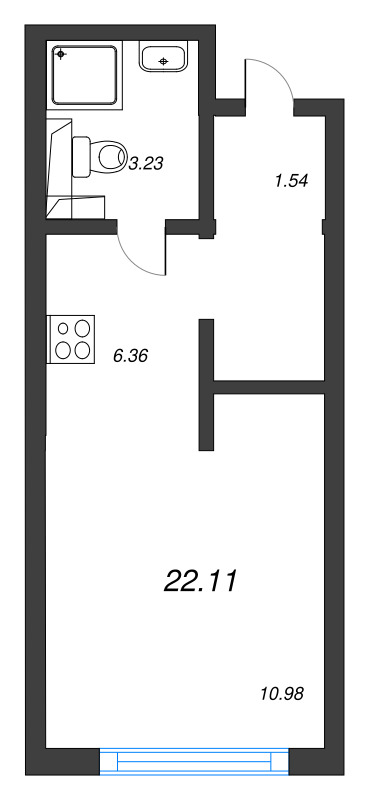 Студия 22,1 м²