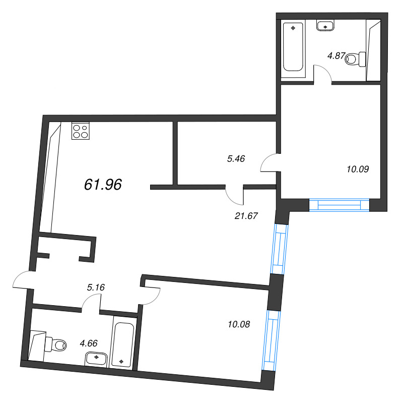 3 ккв (Евро) 62 м²