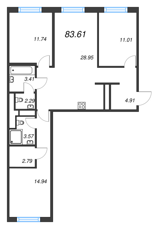4 ккв (Евро) 83,6 м²