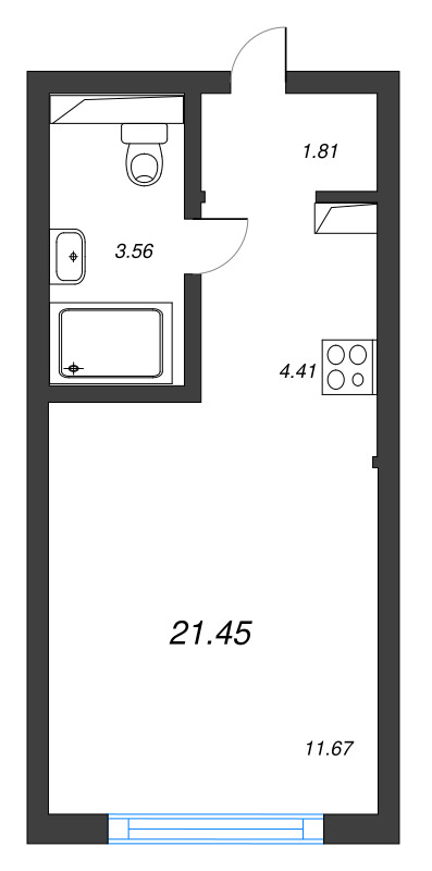 Студия 21,5 м²