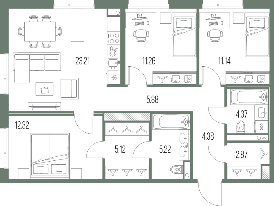 4 ккв (Евро) 85,9 м²