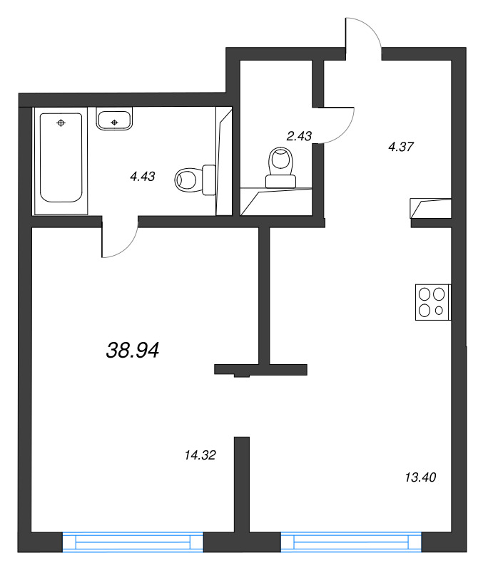 1 ккв 38,9 м²