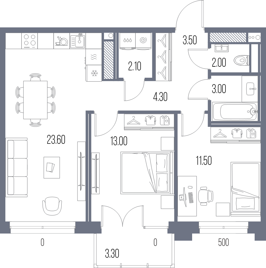 3 ккв (Евро) 63 м²