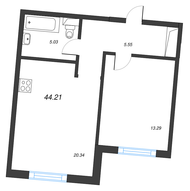 2 ккв (Евро) 44,2 м²