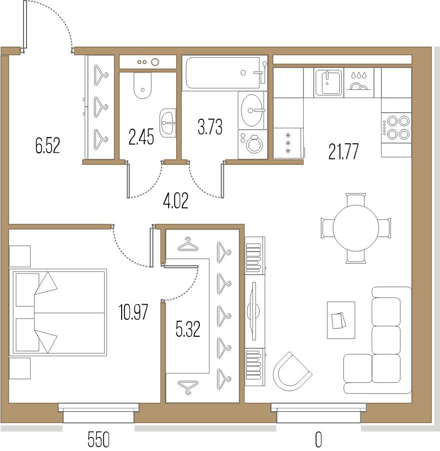 2 ккв (Евро) 54,8 м²