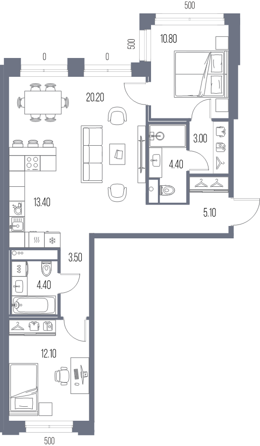 3 ккв (Евро) 76,9 м²