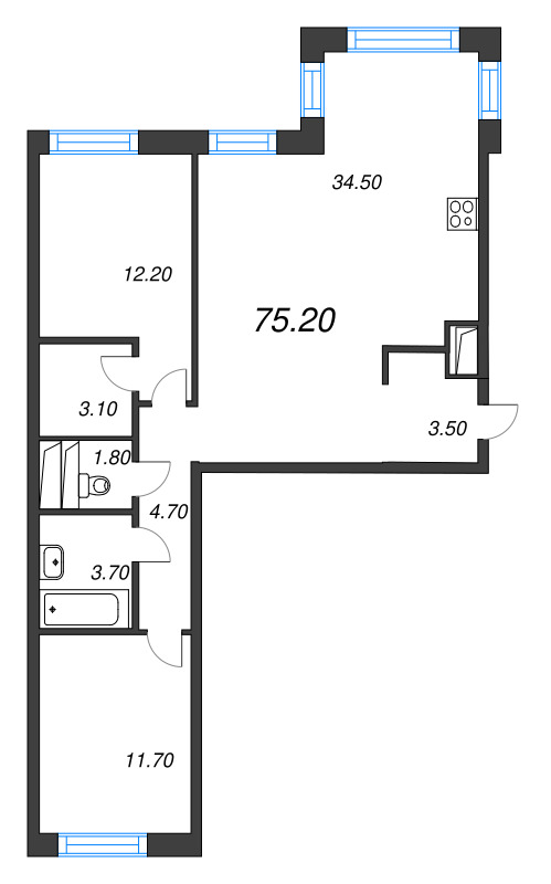 3 ккв (Евро) 75,2 м²