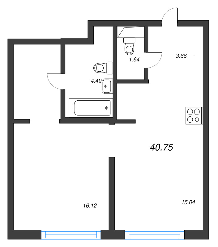 2 ккв (Евро) 39,9 м²