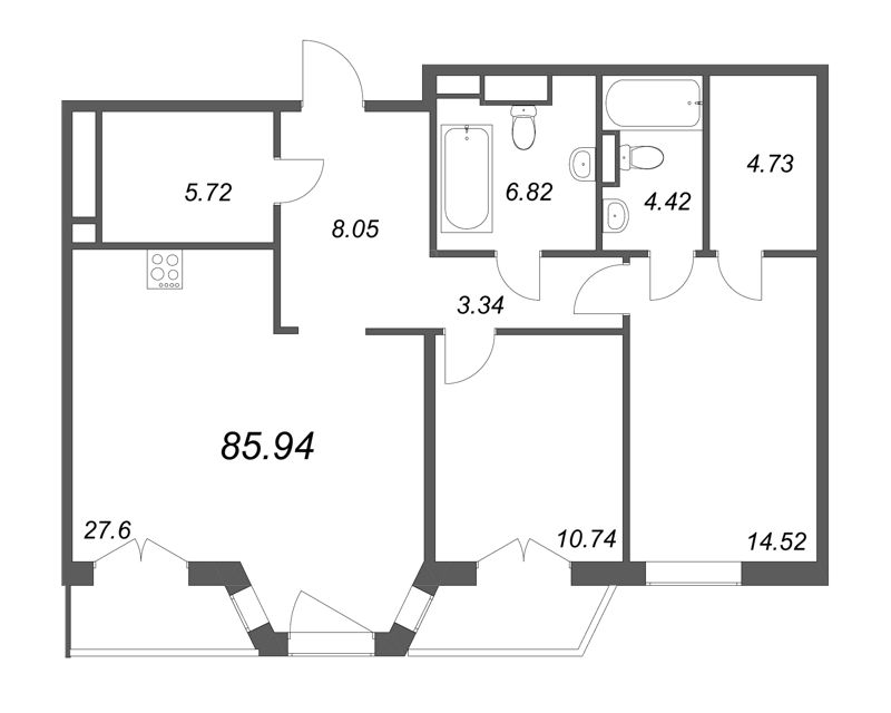 3 ккв (Евро) 86,7 м²