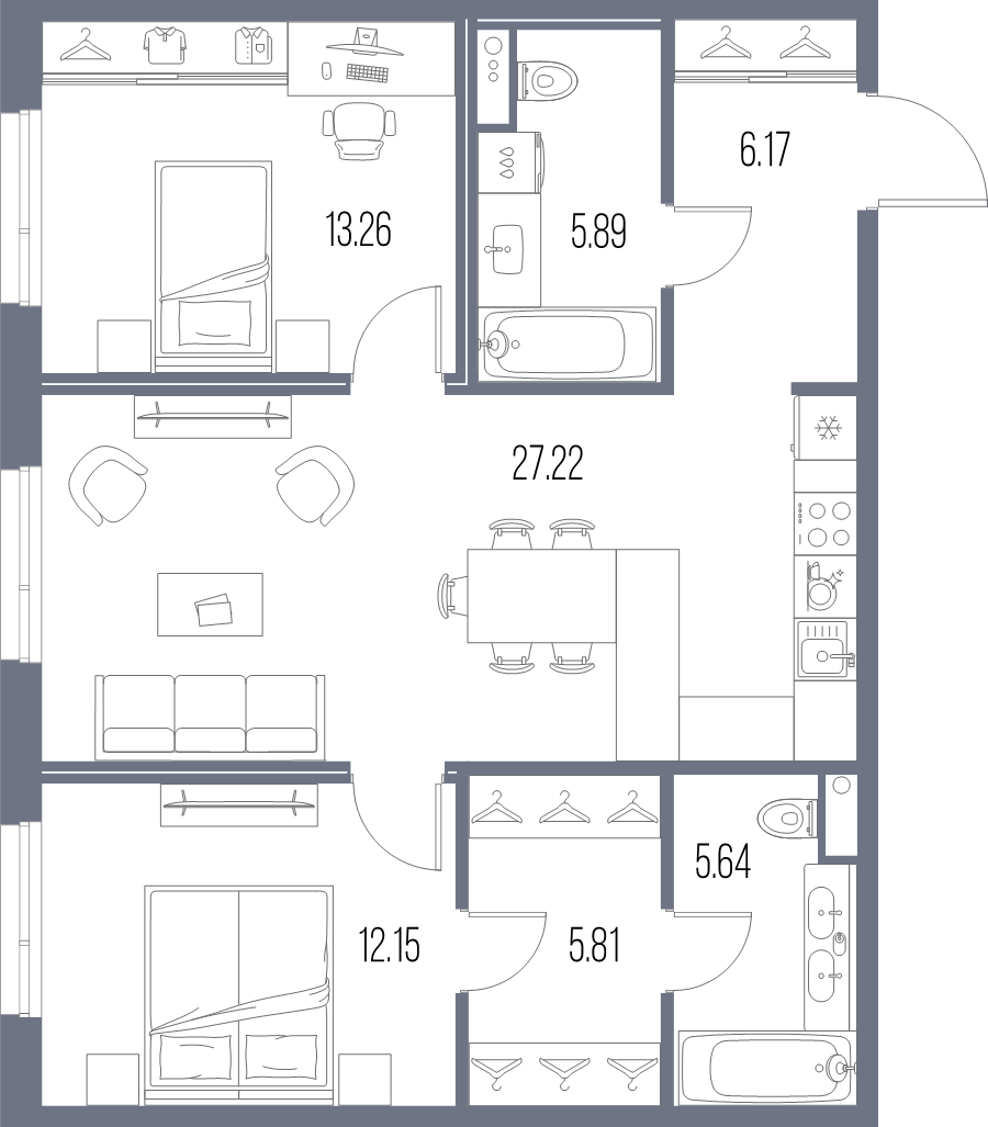 3 ккв (Евро) 76,1 м²