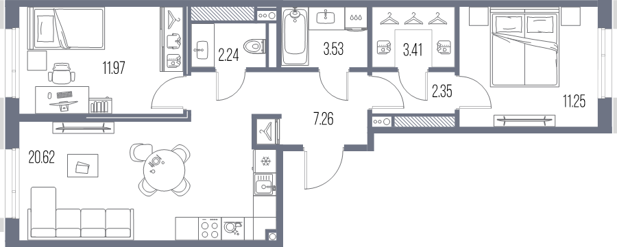 3 ккв (Евро) 62,6 м²
