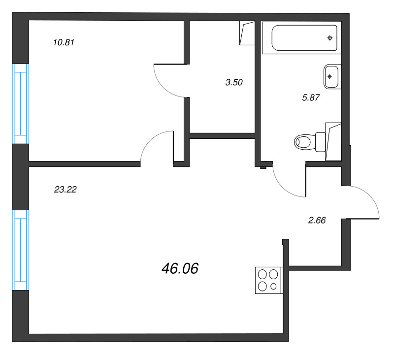 2 ккв (Евро) 46,1 м²