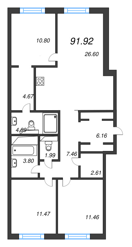 4 ккв (Евро) 91,9 м²