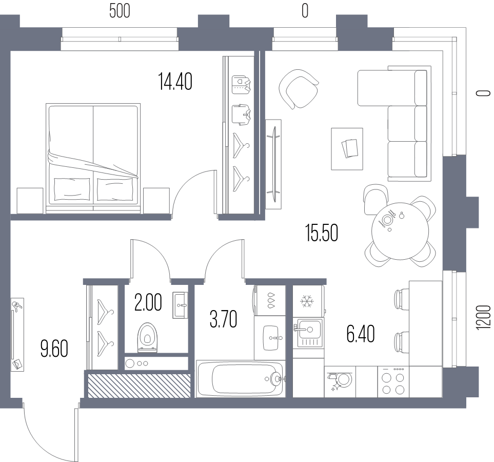 2 ккв (Евро) 51,6 м²