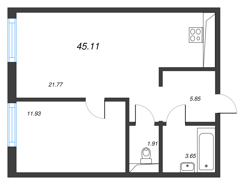 2 ккв (Евро) 45,1 м²