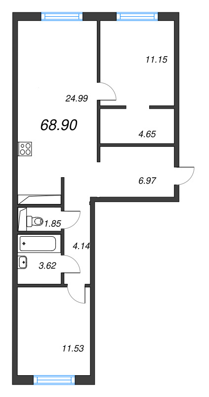 3 ккв (Евро) 68,9 м²
