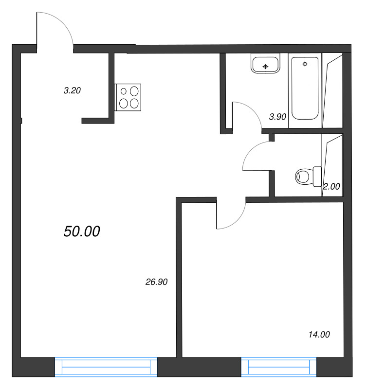 2 ккв (Евро) 49,6 м²