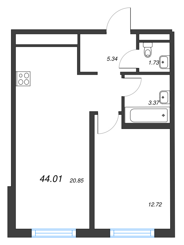 2 ккв (Евро) 44 м²