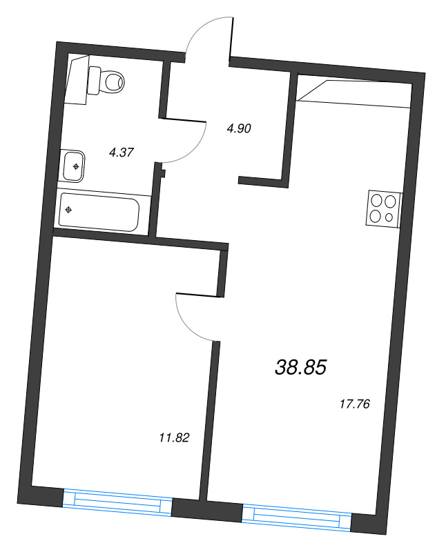 2 ккв (Евро) 38,9 м²