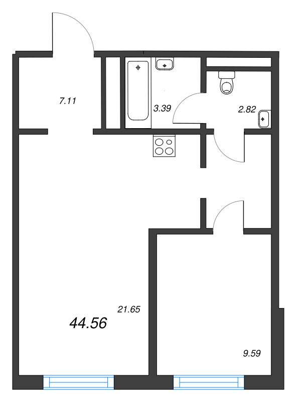 2 ккв (Евро) 44,6 м²