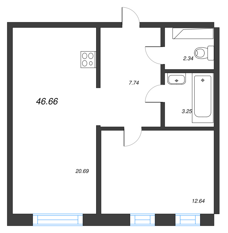 2 ккв (Евро) 46,7 м²