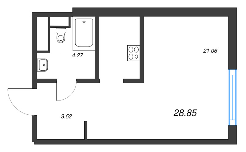 Студия 28,9 м²