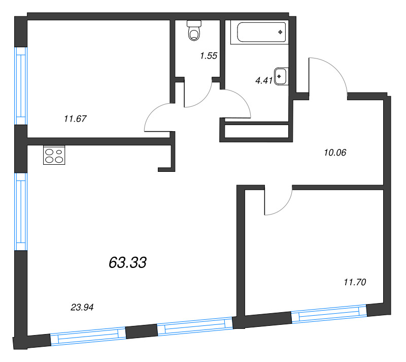 3 ккв (Евро) 63,3 м²