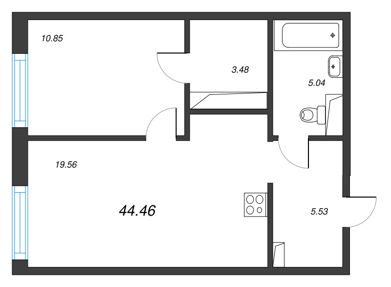 2 ккв (Евро) 44,5 м²