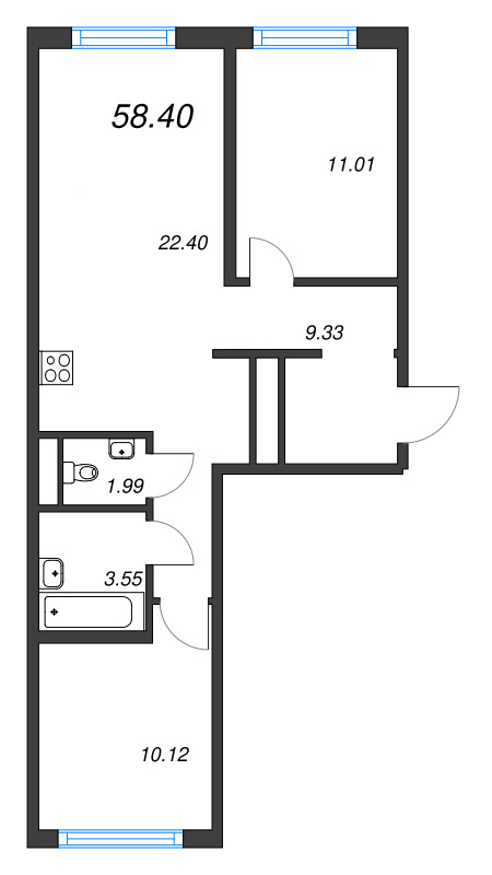3 ккв (Евро) 58,4 м²