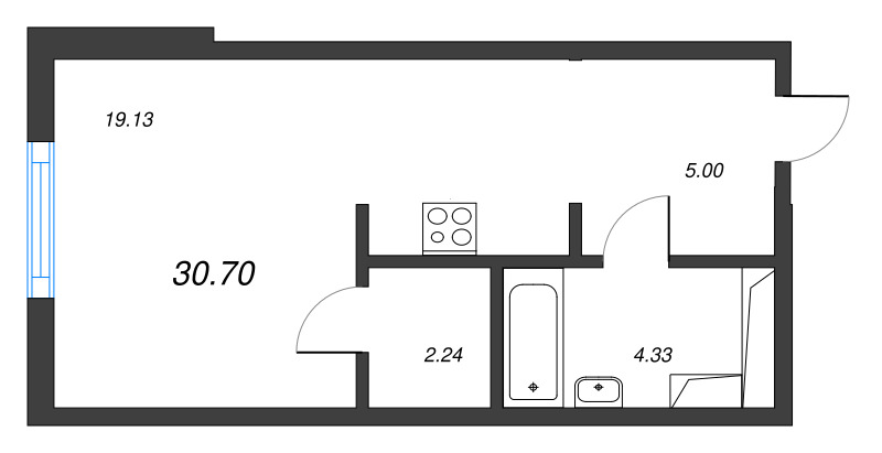 Студия 30,7 м²