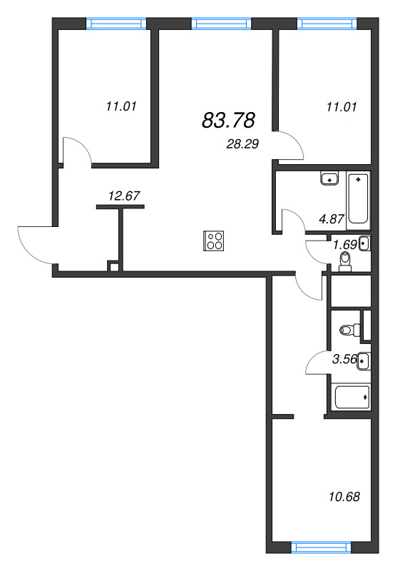 4 ккв (Евро) 83,8 м²