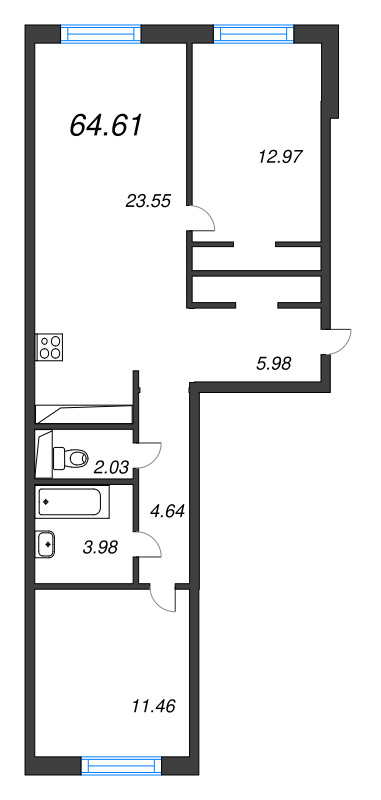 3 ккв (Евро) 64,6 м²