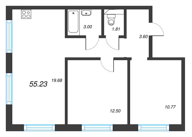 3 ккв (Евро) 55,2 м²