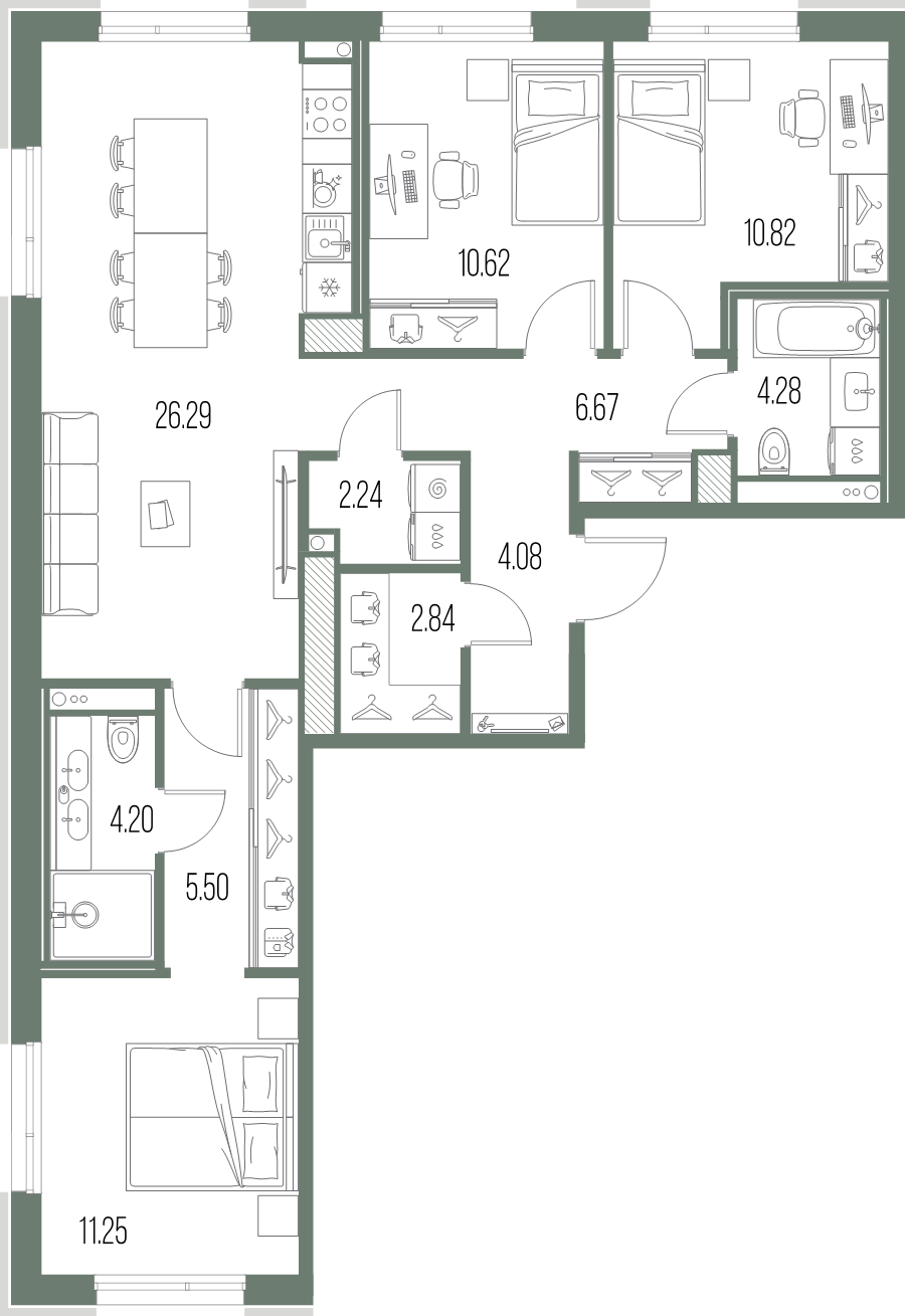 4 ккв (Евро) 88,8 м²