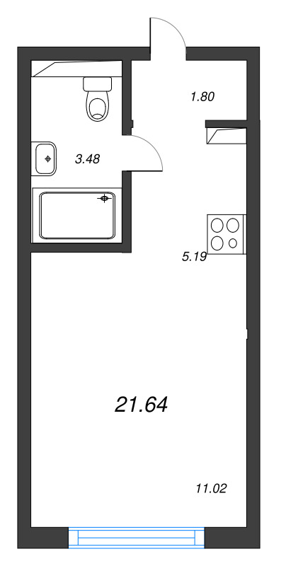 Студия 21,6 м²