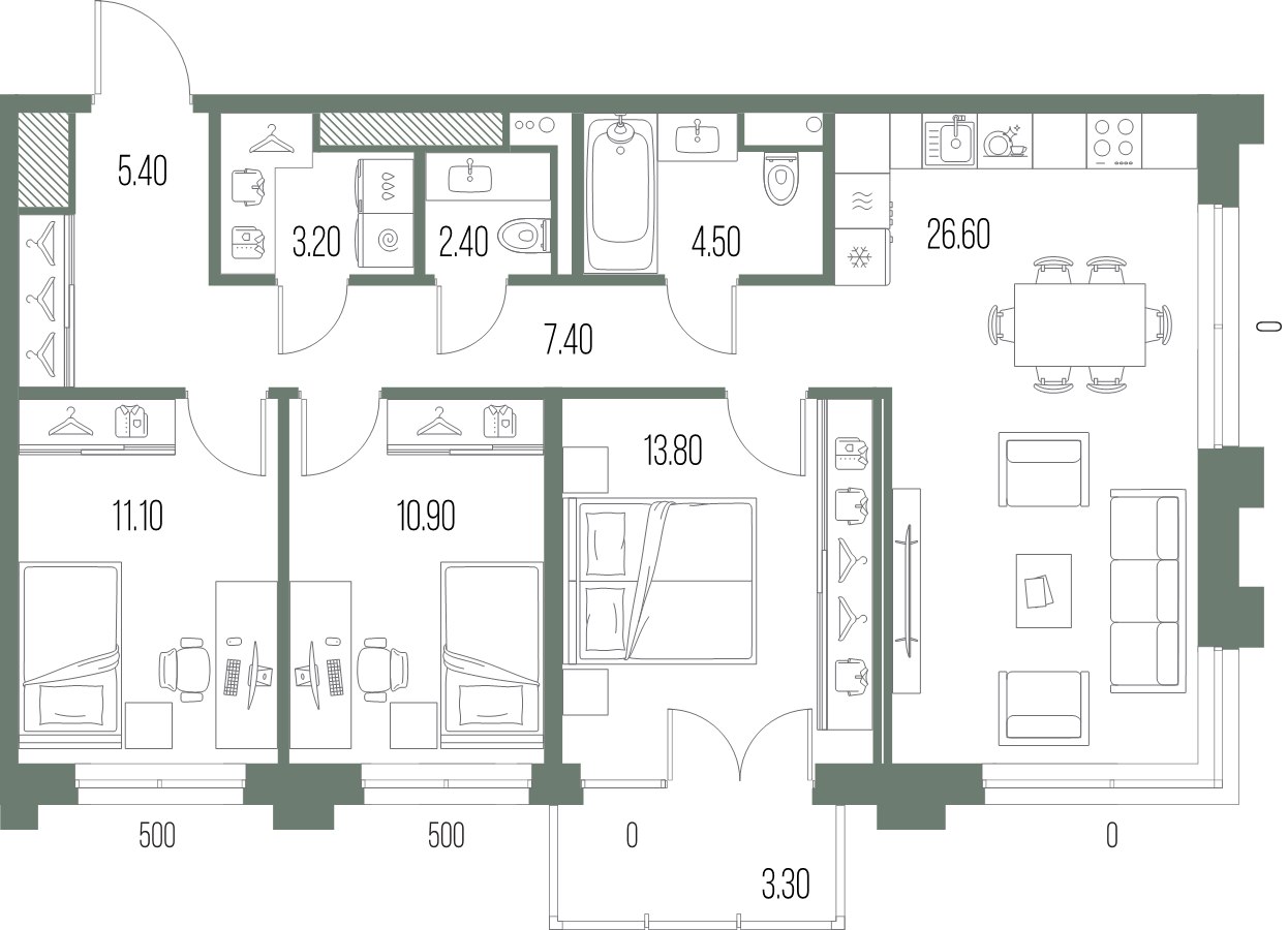 4 ккв (Евро) 85,3 м²