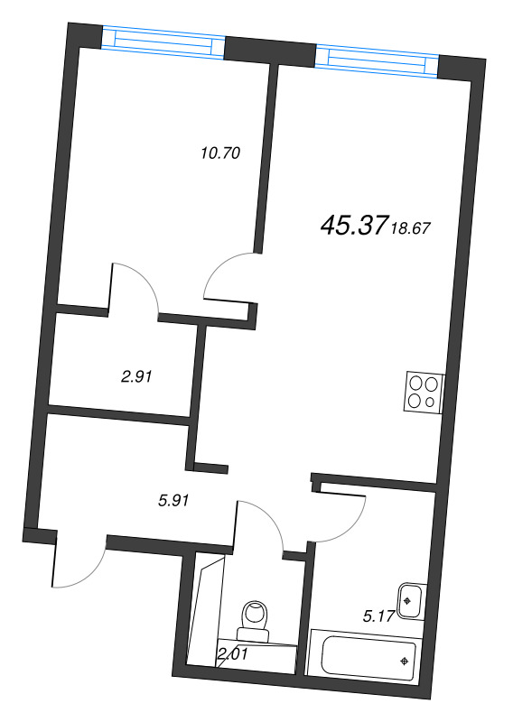 2 ккв (Евро) 45,4 м²