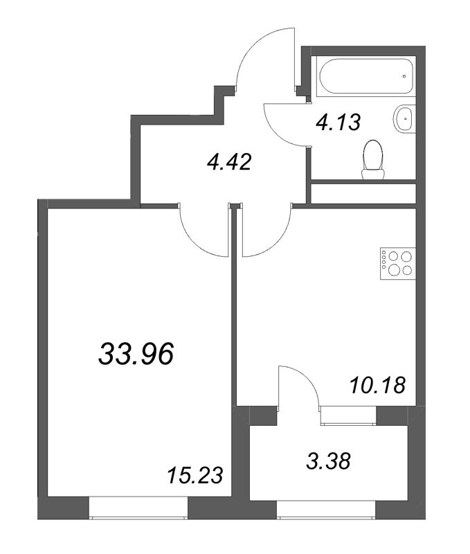 1 ккв 34 м²