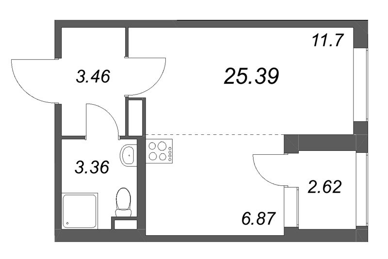 Студия 25,4 м²