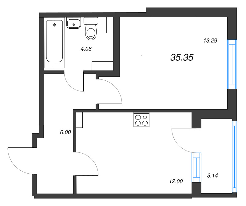 1 ккв 35,4 м²