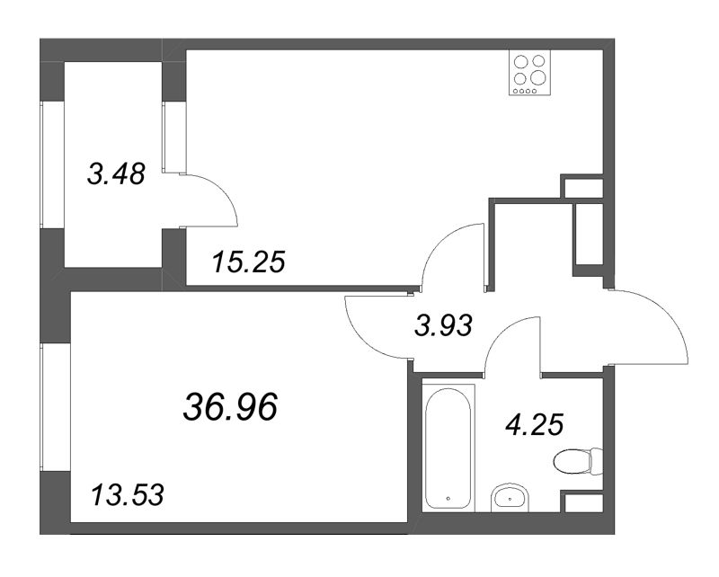 2 ккв (Евро) 37 м²